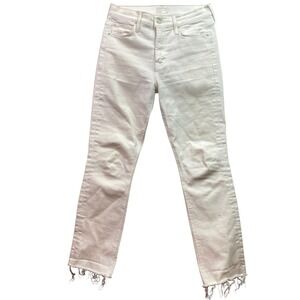MOTHER Jeans Womens 28 Mid Rise Dazzler Crop Fray Cream Puffs Preppy Everyday‎
